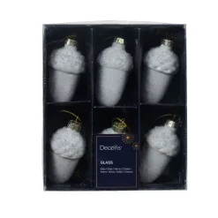 Set di 6 pendenti natalizi in vetro (H6 cm) Ghiande di quercia Bianco ghiacciato