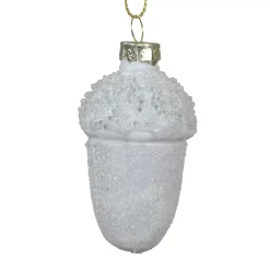 Set di 6 pendenti natalizi in vetro (H6 cm) Ghiande di quercia Bianco ghiacciato