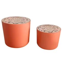 Set di 2 pouf contenitori bambini legno (Alt 31 e 24 cm) Volpacchiotto Terracotta