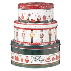 Set di 3 scatole di metallo rotonde Bello Natale