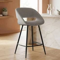 Set di 2 sedie per isola centrale con schienale in tessuto (seduta 68cm) Kosmo Ecru