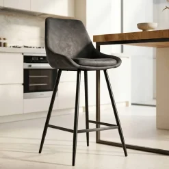 Set di 2 sedie per isola centrale con schienale in tessuto effetto camoscio (Altezza seduta 67cm) Juno Grigio scuro
