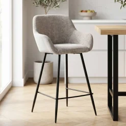 Set di 2 sedie per isola centrale con schienale in tessuto chenille (Altezza seduta 65cm) Zola Tortora