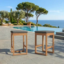 Discount Set di 2 sgabelli alti da giardino in legno di acacia Borneo Grigio Sedie Da Giardino