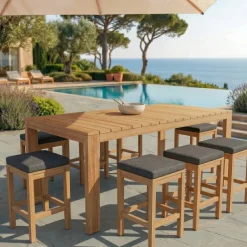 Discount Set di 2 sgabelli alti da giardino in legno di acacia Borneo Grigio Sedie Da Giardino