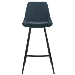 Set di 2 sgabelli da bar con schienale in velluto a coste (Altezza seduta 75cm) Juno Blu scuro