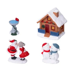Set di 4 statuine per Villaggio di Natale (H10 cm) Gli Innamorati di Natale e casa
