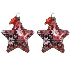 Set di 2 stelle di Natale da appendere in vetro (8 cm) Fiocchi Rosso