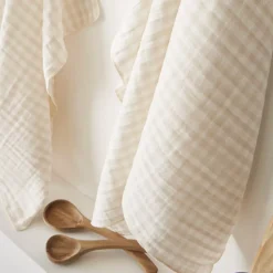 Set di 2 strofinacci in garza di cotone (50 x 70 cm) Gaïa vichy Beige Accessori Cucina