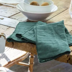Outlet Set di 3 tovaglioli garza di cotone Gaïa Blu anatra Tovaglioli