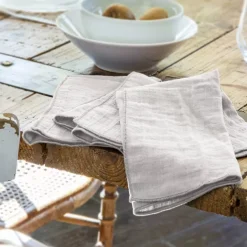 Discount Set di 3 tovaglioli garza di cotone Gaïa Grigio nuvola Tovaglioli