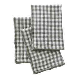 Outlet Set di 3 tovaglioli in doppia garza di cotone (40 x 40 cm) Gaïa vichy Verde rosmarino Tovaglioli