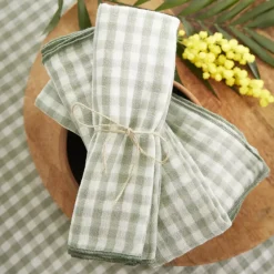 Set di 3 tovaglioli in garza di cotone (40 x 40 cm) Gaïa vichy Verde eucalipto Tovaglioli