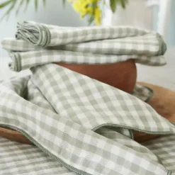 Set di 3 tovaglioli in garza di cotone (40 x 40 cm) Gaïa vichy Verde eucalipto Tovaglioli