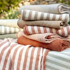 New Set di 3 tovaglioli in garza di cotone (40 x 40 cm) Gaïa a righe Corda Tovaglioli