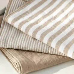 New Set di 3 tovaglioli in garza di cotone (40 x 40 cm) Gaïa a righe Corda Tovaglioli