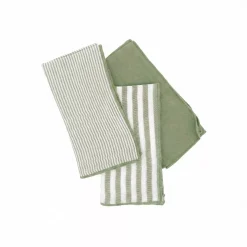 Set di 3 tovaglioli in garza di cotone (40 x 40 cm) Gaïa a righe Verde eucalipto