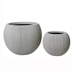 Set di 2 vasi da esterno rotondi (H41-30 cm) Lennox striati Grigio chiaro