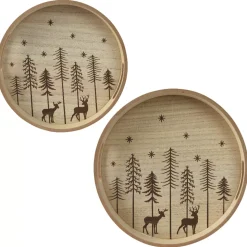 Set di 2 vassoi rotondi in legno (D34-D29 cm) Alberi di Natale