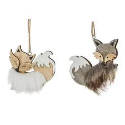 Set di 2 Volpi di Natale da appendere (10 cm) Naturale