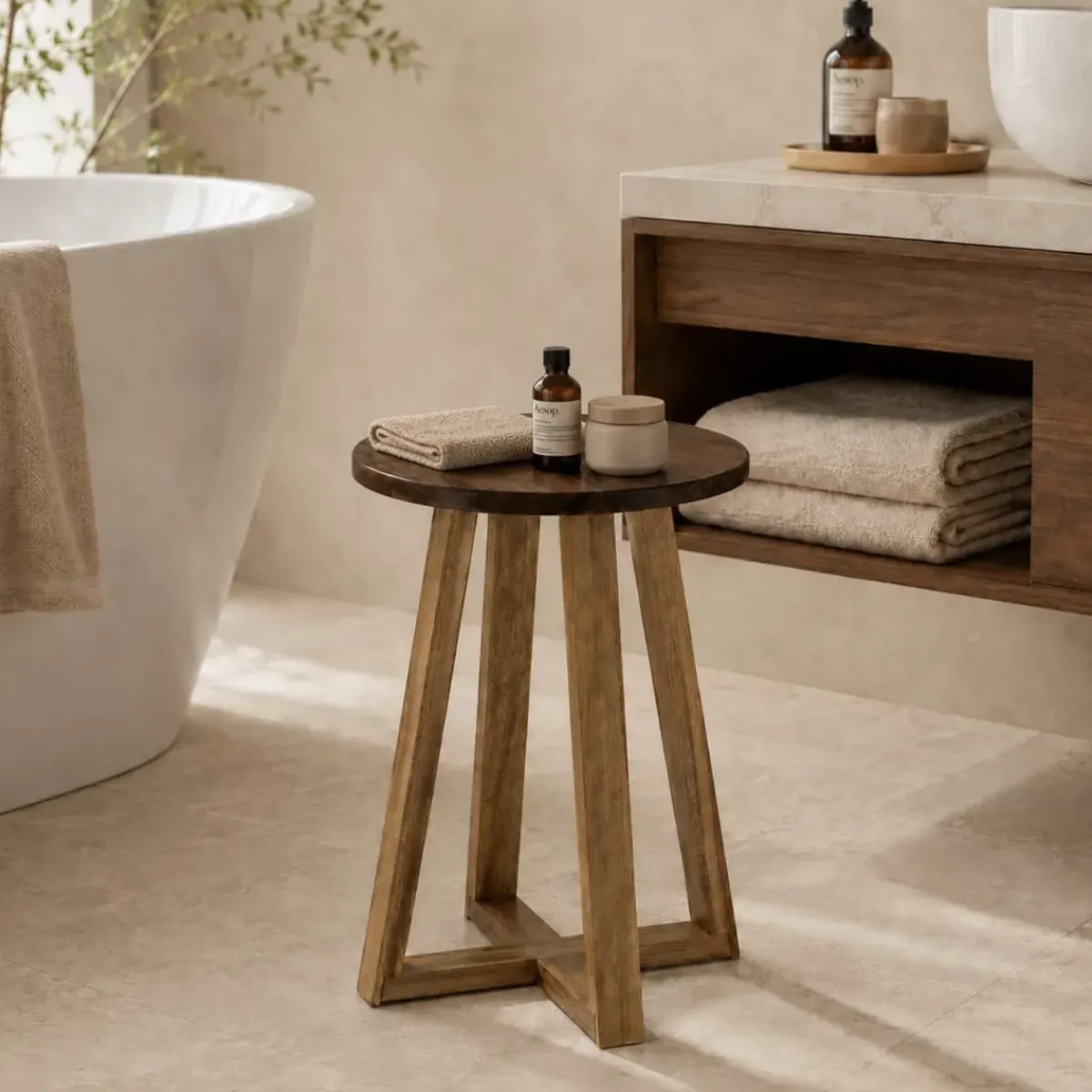 Sale Sgasbello piano legno acacia (H43 cm) Lina Contenitori Bagno|Pouf, Sgabelli, Bar