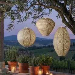 Sospensione da giardino solare (H23 cm) Lanterna traforata Marrone chiaro