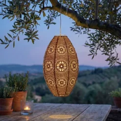 Sospensione da giardino solare (H38 cm) Lanterna traforata Marrone