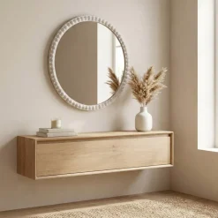 Specchio da parete rotondo con cornice in legno (81 cm) Galena Bianco