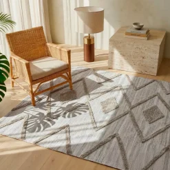 Tappeto da soggiorno rettangolare in materiale riciclato tufted (140 x 200 cm) Kaito Avorio