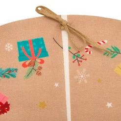Tappeto per albero di Natale in juta (D90 cm) Elfo e Babbo Natale Multicolore