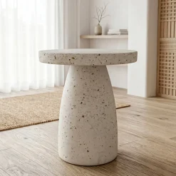 Tavolino basso rotondo in magnesio ossidato (H45 cm) Modula Effetto travertino