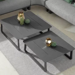Sale Tavolino da giardino quadrato in alluminio (70 x 70 cm) Long Beach Grigio Tavolini Da Giardino, Divani