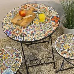Clearance Tavolo bistrot rotonda pieghevole mosaico (60 cm) Braga Salotto Da Balcone|Salotto Da Giardino
