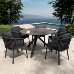 Best Tavolo da giardino Alluminio/Ceramica 6 posti (D120 cm) Kore Grigio Salotto Da Giardino|Tavoli Da Giardino