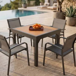 Outlet Tavolo da giardino allungabile 8 posti Alluminio effetto legno Murano (180 x 90 cm)Grigio antracite Salotto Da Balcone|Salotto Da Giardino