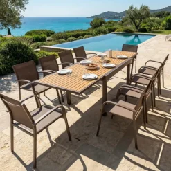 Hot Tavolo da giardino allungabile in alluminio 12 posti Murano Bronzo e effetto legno Salotto Da Giardino|Tavoli Da Giardino