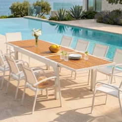 Sale Tavolo da giardino allungabile 12 posti Alluminio effetto legno Murano (320 x 100 cm) Bianco Salotto Da Giardino|Tavoli Da Giardino