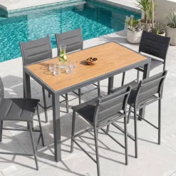 Sale Tavolo da giardino alto in alluminio 6 posti effetto legno (160 x H105 cm) Murano Grigio antracite Salotto Da Balcone|Salotto Da Giardino