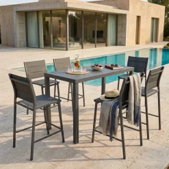 Online Tavolo da giardino alto in alluminio 6 posti (160 x H105 cm) Murano Grigio Salotto Da Balcone|Salotto Da Giardino