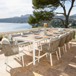 Hot Tavolo da giardino estensibile in alluminio 12 posti (195/247/300 x 96 cm) Amalfi Bianco e legno Salotto Da Giardino|Tavoli Da Giardino