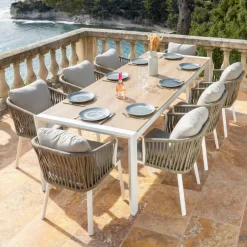 Hot Tavolo da giardino estensibile in alluminio 12 posti (195/247/300 x 96 cm) Amalfi Bianco e legno Salotto Da Giardino|Tavoli Da Giardino