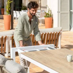 Hot Tavolo da giardino estensibile in alluminio 12 posti (195/247/300 x 96 cm) Amalfi Bianco e legno Salotto Da Giardino|Tavoli Da Giardino