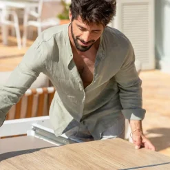 Hot Tavolo da giardino estensibile in alluminio 12 posti (195/247/300 x 96 cm) Amalfi Bianco e legno Salotto Da Giardino|Tavoli Da Giardino