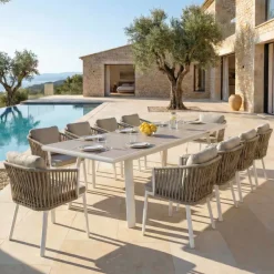 Discount Tavolo da giardino estensibile automatico in alluminio 12 posti Amalfi Bianco e tortora Salotto Da Giardino|Tavoli Da Giardino