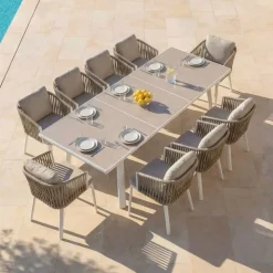 Discount Tavolo da giardino estensibile automatico in alluminio 12 posti Amalfi Bianco e tortora Salotto Da Giardino|Tavoli Da Giardino