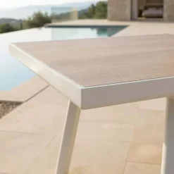 Outlet Tavolo da giardino estensibile automatico in alluminio 12 posti Amalfi Bianco e legno Salotto Da Giardino|Tavoli Da Giardino