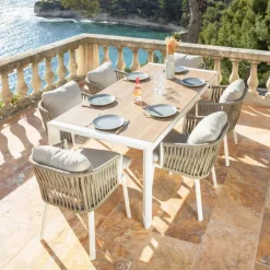 Online Tavolo da giardino estensibile in alluminio 10 posti (180/240 x 96 cm) Amalfi Bianco e legno Salotto Da Giardino|Tavoli Da Giardino