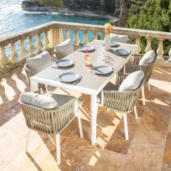 Sale Tavolo da giardino estensibile in alluminio 10 posti (180/240 x 96 cm) Amalfi Bianco e tortora Salotto Da Giardino|Tavoli Da Giardino