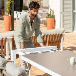 Sale Tavolo da giardino estensibile in alluminio 10 posti (180/240 x 96 cm) Amalfi Bianco e tortora Salotto Da Giardino|Tavoli Da Giardino