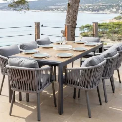 Online Tavolo da giardino estensibile in alluminio 10 posti (180/240 x 96 cm) Amalfi Grigio antracite e legno Salotto Da Giardino|Tavoli Da Giardino